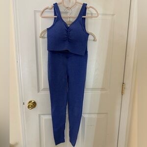 Ribbed Royal Blue Tank Top & High-Waist Leggings Set